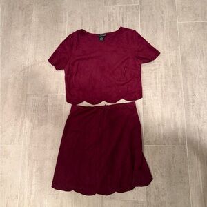 Aqua Brand Two-Piece Suede Scalloped Skirt & Crop Top Set